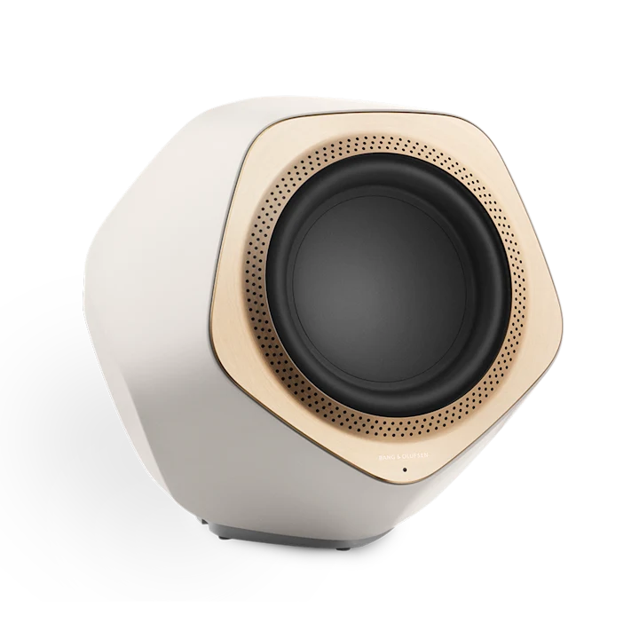 Bang & Olufsen Beolab 19 subwoofer i hvid og guld set oppefra