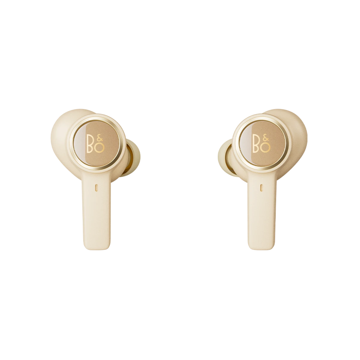 Beoplay EX trådløse earbuds i guld farve på hvid baggrund