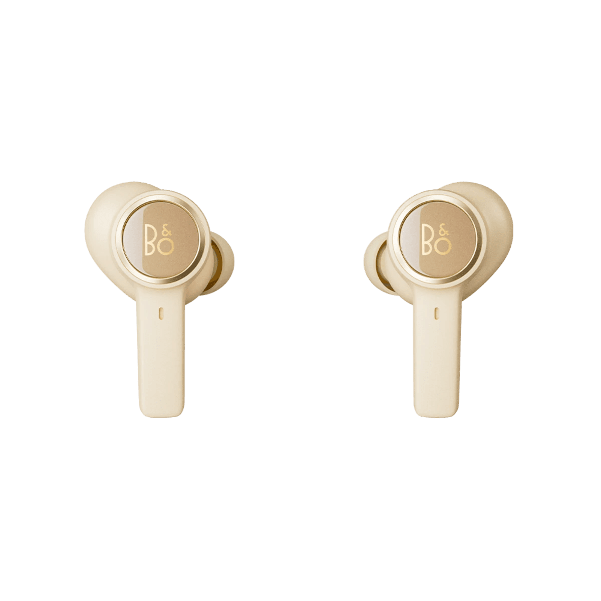 Beoplay EX trådløse earbuds i guld farve på hvid baggrund