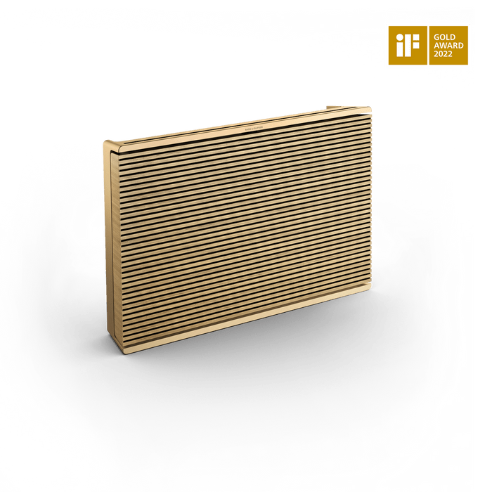 Bang & Olufsen Beosound Level portable WiFi speaker in natural wood finish with horizontal slat design