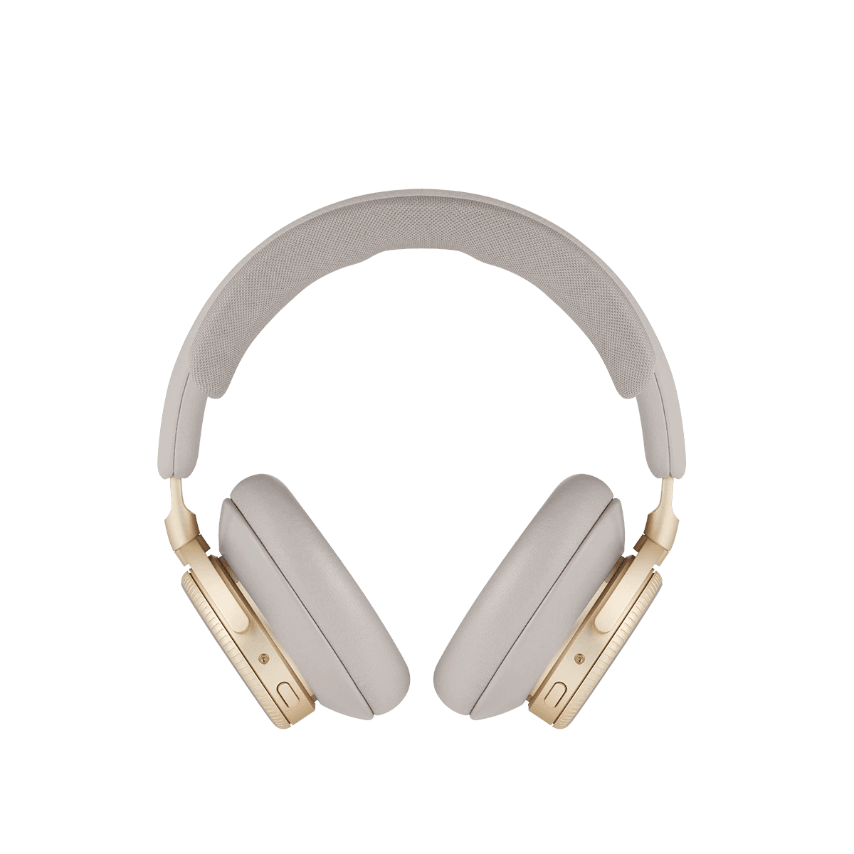 Bang & Olufsen Beoplay H100 trådløse over-ear hovedtelefoner i lys beige med gulddetaljer på hvid baggrund