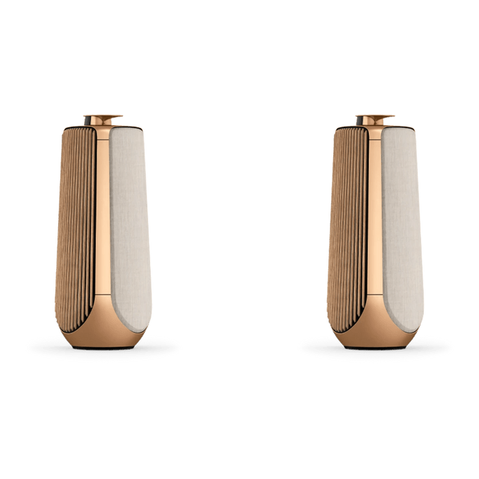 To Beolab 50 højttalere i bronze finish med akustisk stofpanel