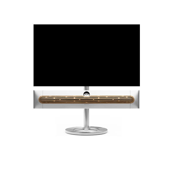 Bang & Olufsen Beosound Premiere i natural aluminium eg højttalerfront med 42" LG C5 OLED TV på gulvstand