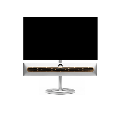Bang & Olufsen Beosound Premiere i natural aluminium eg højttalerfront med 42" LG C5 OLED TV på gulvstand