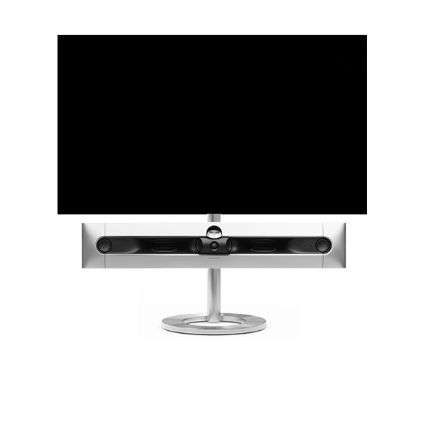 Bang & Olufsen Beosound Premiere i natural aluminium uden højttalerfront med 48" LG C5 OLED TV på gulvstand