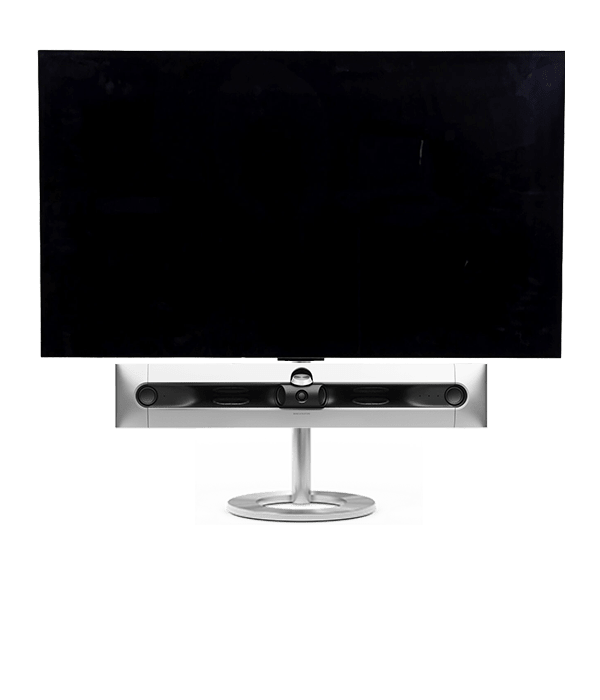 Bang & Olufsen Beosound Premiere i natural aluminium uden højttalerfront med 55" LG C5 OLED TV på gulvstand