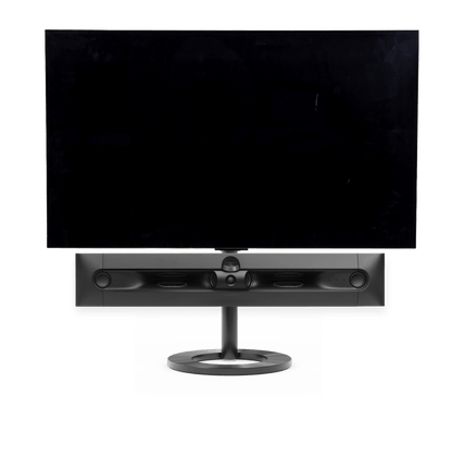 Bang & Olufsen Beosound Premiere i black anthracite aluminium uden højttalerfront med 55" LG C5 OLED TV på gulvstand