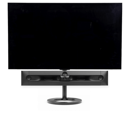 Bang & Olufsen Beosound Premiere i black anthracite aluminium uden højttalerfront med 65" LG C5 OLED TV på gulvstand