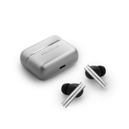 Bang & Olufsen Beoplay EX trådløse earbuds i sølv med ladeetui
