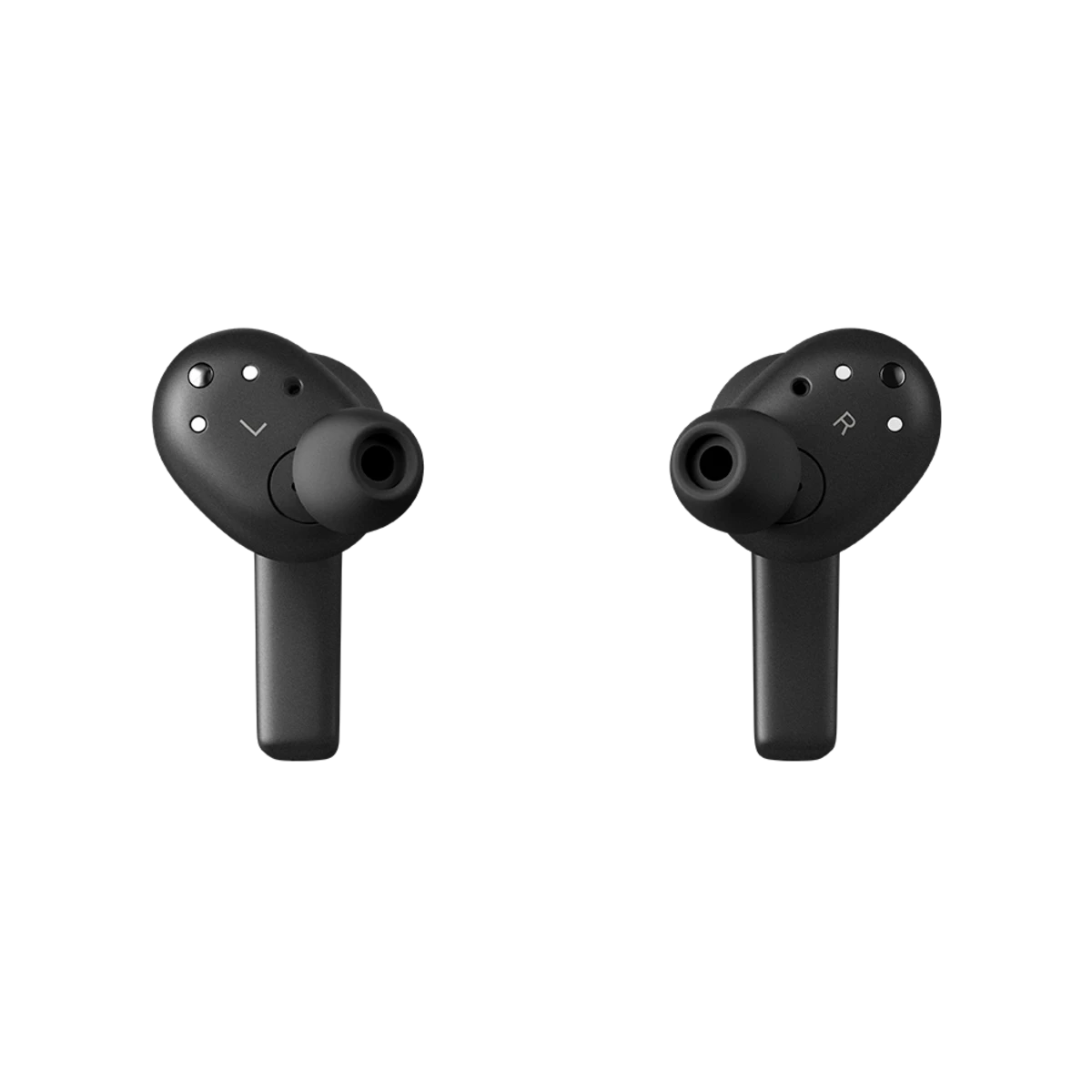 Beoplay EX trådløse earbuds i sort med L og R markering