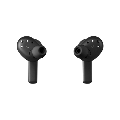 Beoplay EX trådløse earbuds i sort med L og R markering