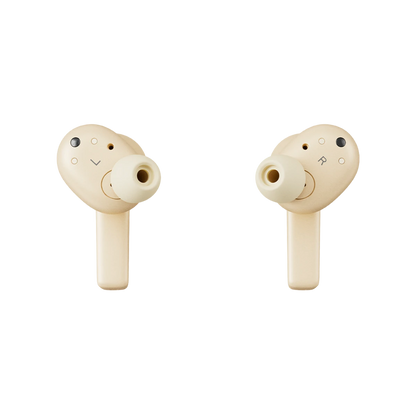 To cremefarvet Beoplay EX trådløse earbuds med L og R markering