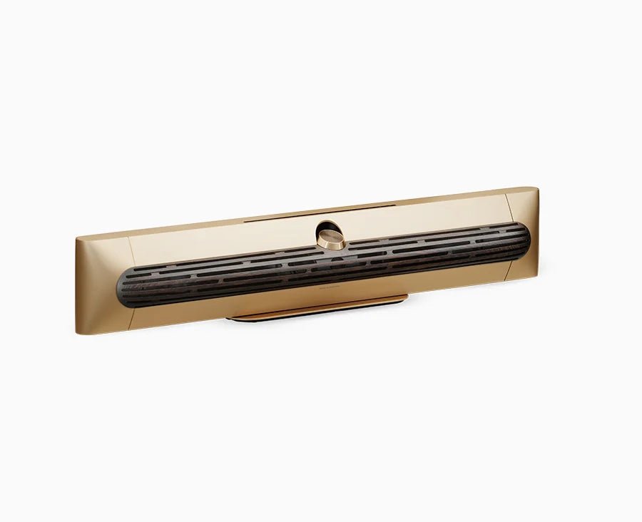 Bang & Olufsen Beosound Premiere i gold tone aluminium med mørk eg højttalerfront