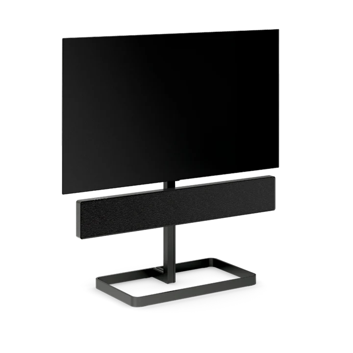 Beosound Stage soundbar med TV på sort stander