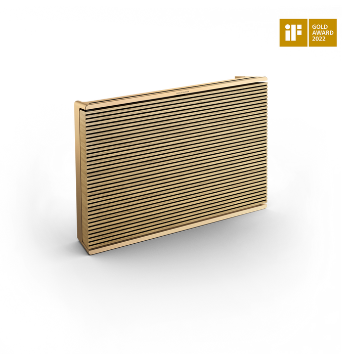 Bang & Olufsen Beosound Level portable WiFi speaker in natural wood finish with horizontal slat design