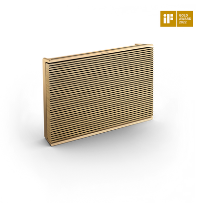 Bang & Olufsen Beosound Level portable WiFi speaker in natural wood finish with horizontal slat design