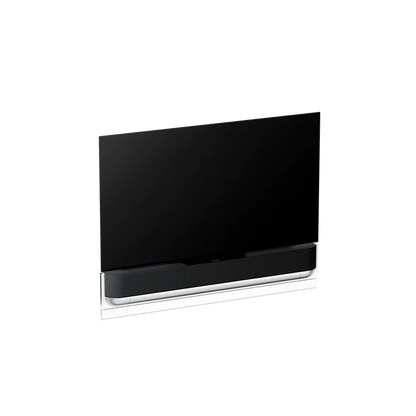 Bang & Olufsen Beovision Theatre TV med sort skærm og sølvfarvet soundbar-base