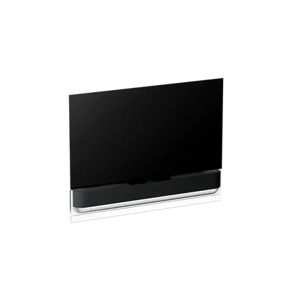 Beovision Theatre TV med sort skærm og sølvfarvet soundbar base