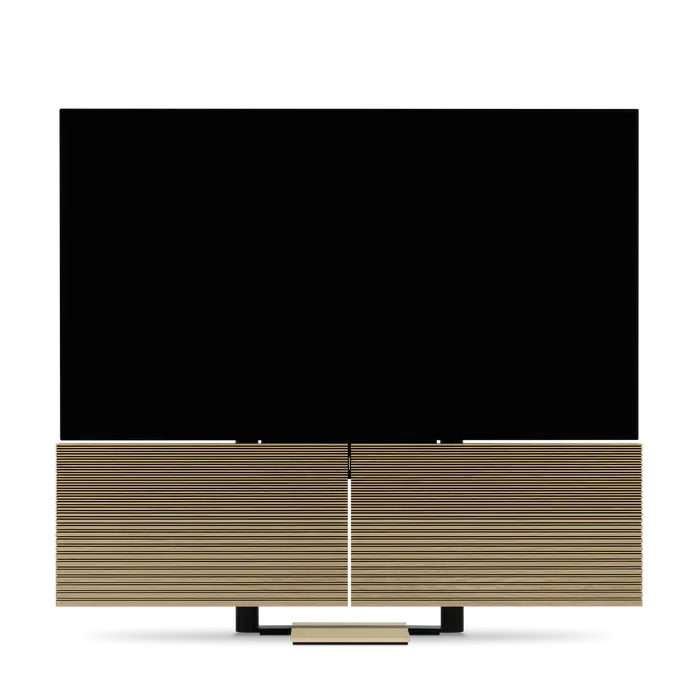 Bang & Olufsen Beovision Harmony fjernsyn med trælameller og sort skærm