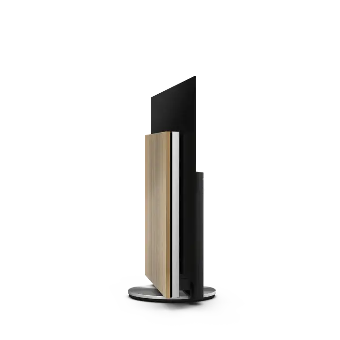 Bang & Olufsen Beovision Harmony fjernsyn med træfinish og sort skærm på hvid baggrund