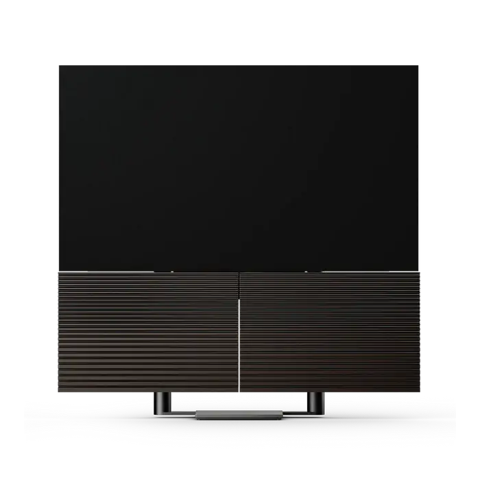 Bang & Olufsen Beovision Harmony fjernsyn med sort skærm og trælameller i lukket position