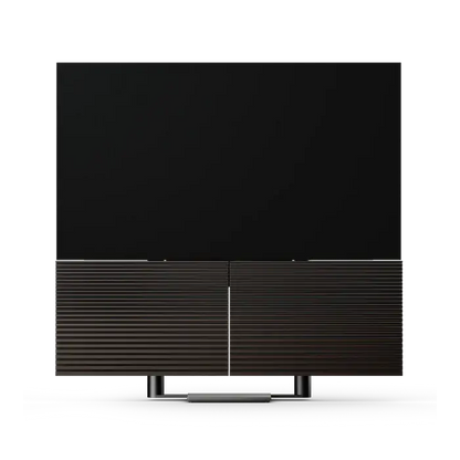 Bang & Olufsen Beovision Harmony fjernsyn med sort skærm og trælameller i lukket position