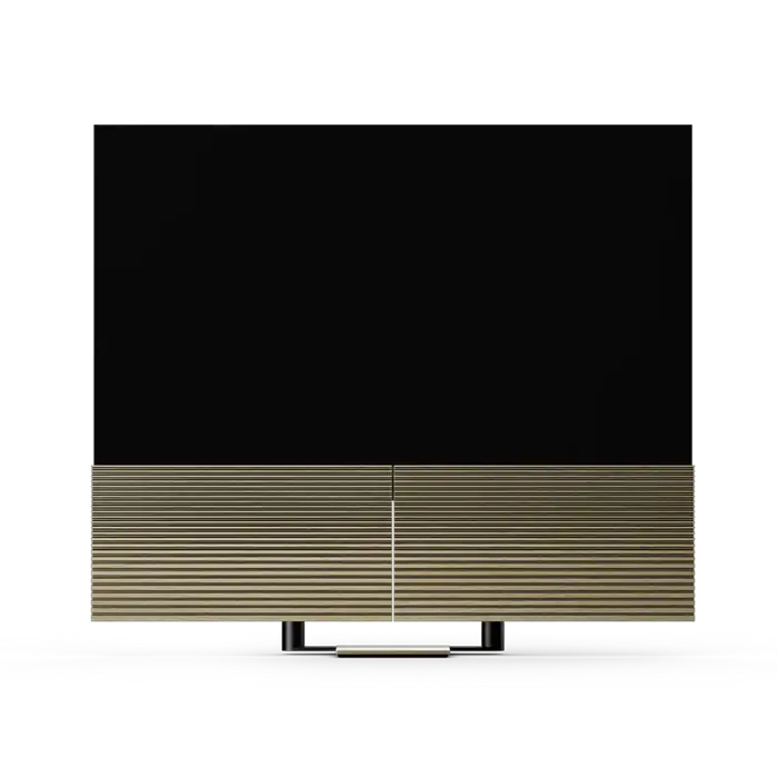 Beovision Harmony fjernsyn med sort skærm og egetræslameller, frontal visning