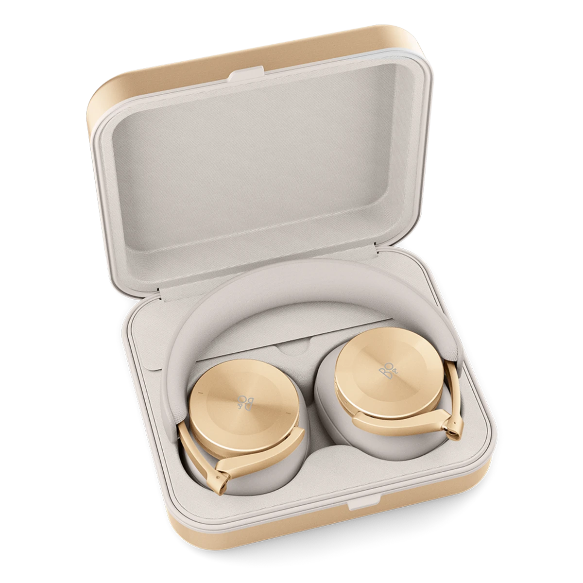 Gold Bang & Olufsen Beoplay H95 headphones in open carrying case