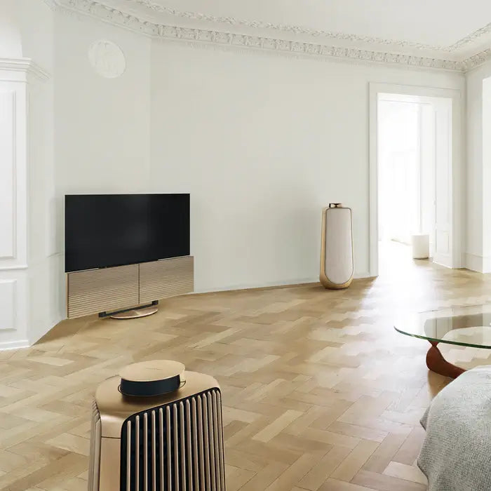 Bang & Olufsen Beovision Harmony fjernsyn i moderne stue med parketgulv