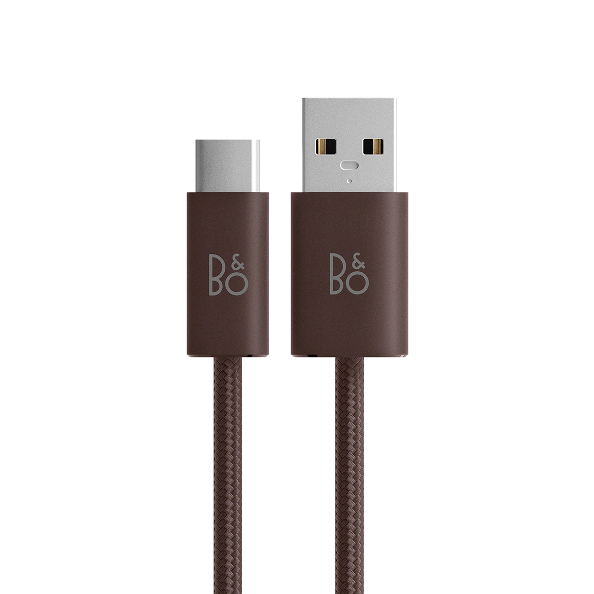 B&O USB-C kabel med brun flettet tekstil og metalstik