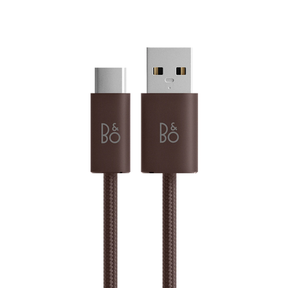 B&O USB-C kabel med brun flettet tekstil og metalstik