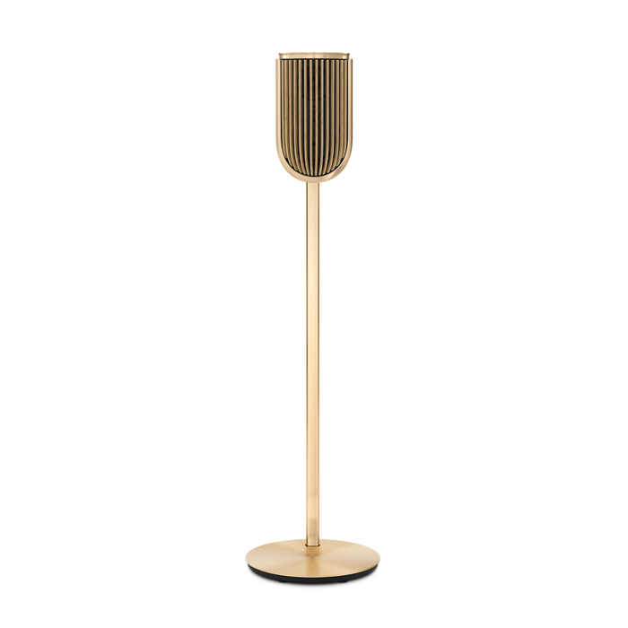 Beolab 8 gulvstander højttaler i guld finish med cylindrisk design