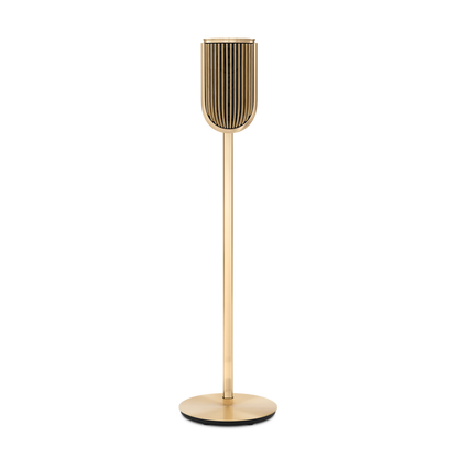 Beolab 8 gulvstander højttaler i guld finish med cylindrisk design