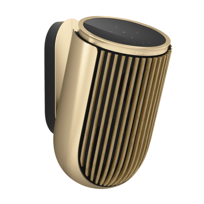 Bang & Olufsen Beolab 8 højtaler i guld finish med ribbet design og sort top