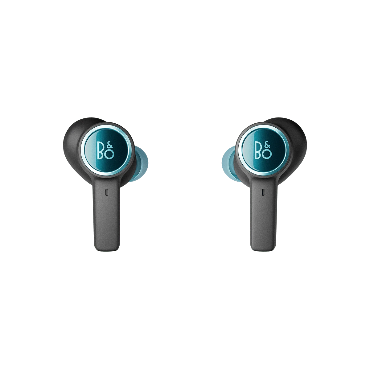 To Bang & Olufsen Beoplay EX trådløse earbuds i blågrøn og sort farve