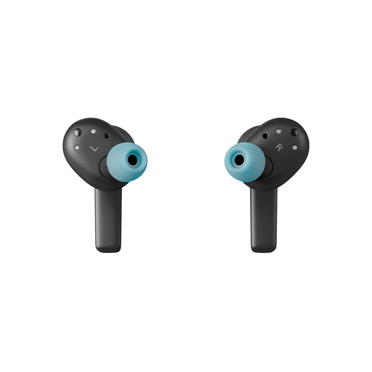Bang & Olufsen Beoplay EX trådløse earbuds i sort med lyseblå øretips