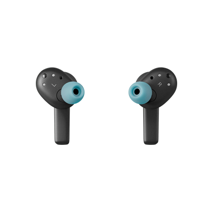 Bang & Olufsen Beoplay EX trådløse earbuds i sort med lyseblå øretips