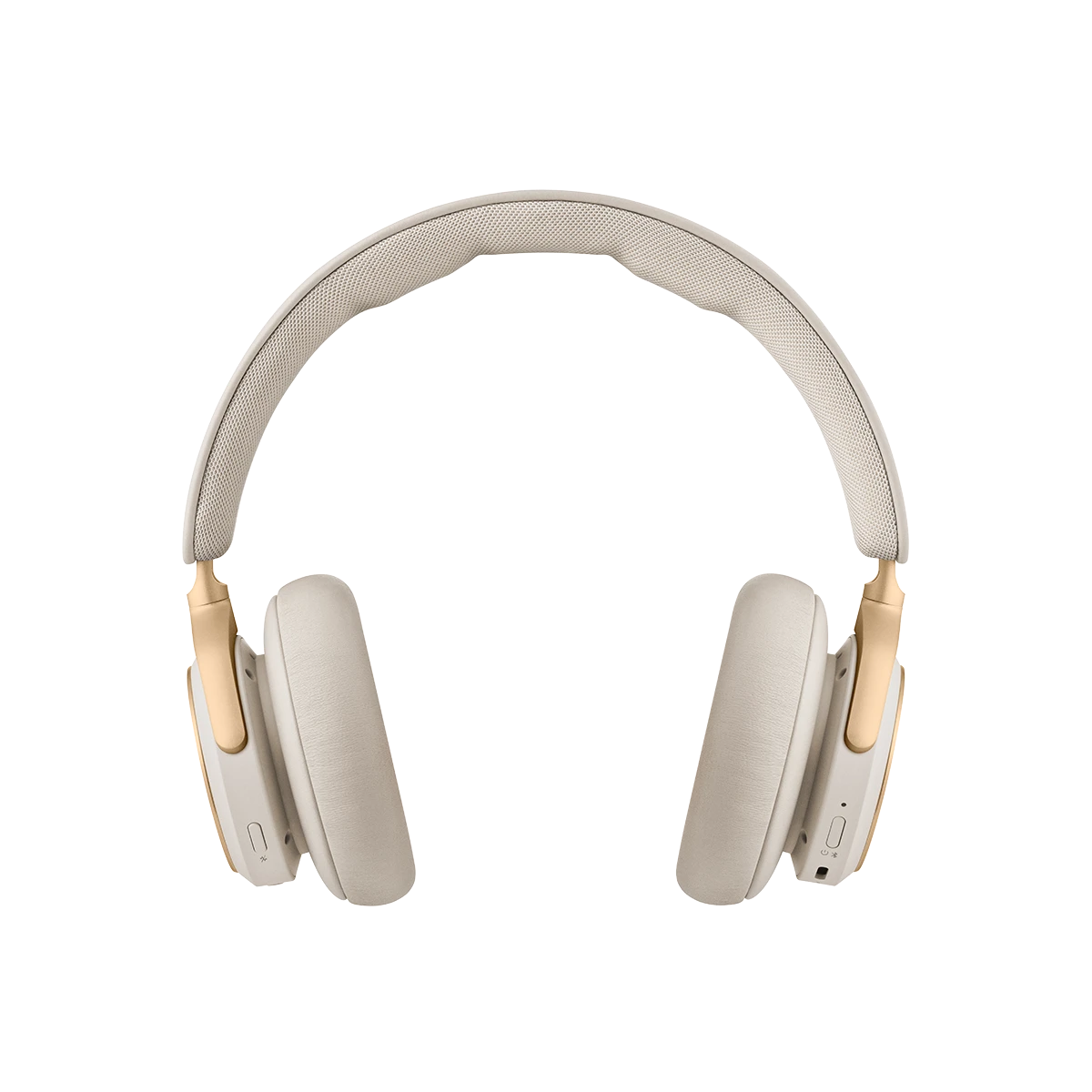 Beoplay HX trådløse hovedtelefoner i beige farve med gulddetaljer på hvid baggrund