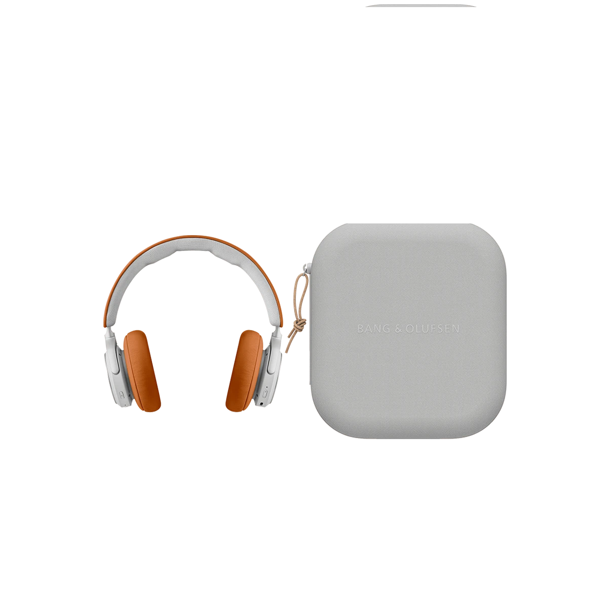 Bang & Olufsen Beoplay HX trådløse hovedtelefoner i grå og orange med medfølgende transportetui