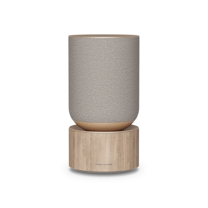Bang & Olufsen Beosound Balance højtaler i grå stof med træbase
