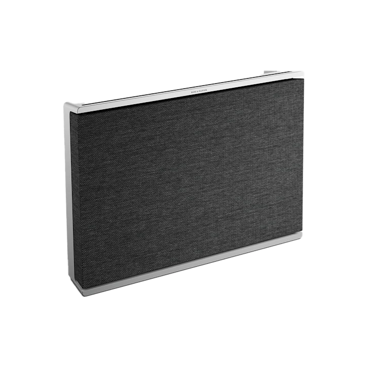 Bang & Olufsen Beosound Level portable WiFi speaker in dark gray fabric with silver metal frame