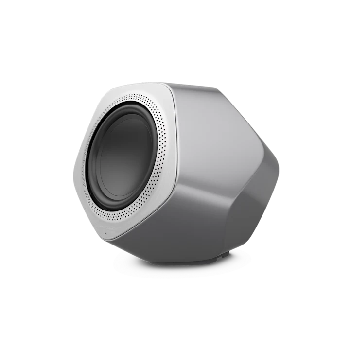Bang & Olufsen Beolab 19 trådløs subwoofer i sølv med skulpturel sekskant design
