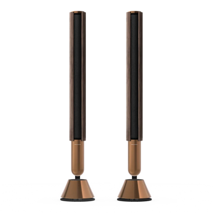 Beolab 28 trådløse stereohøjttalere i bronze finish på hvid baggrund